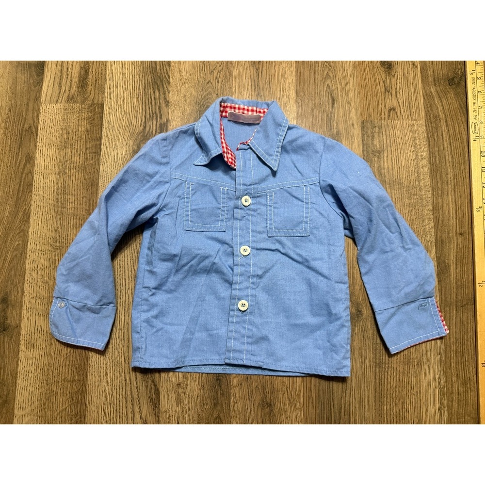 Vintage Danny Dare Shirt Toddler Size 4 Blue Red White Long Sleeve Button Up